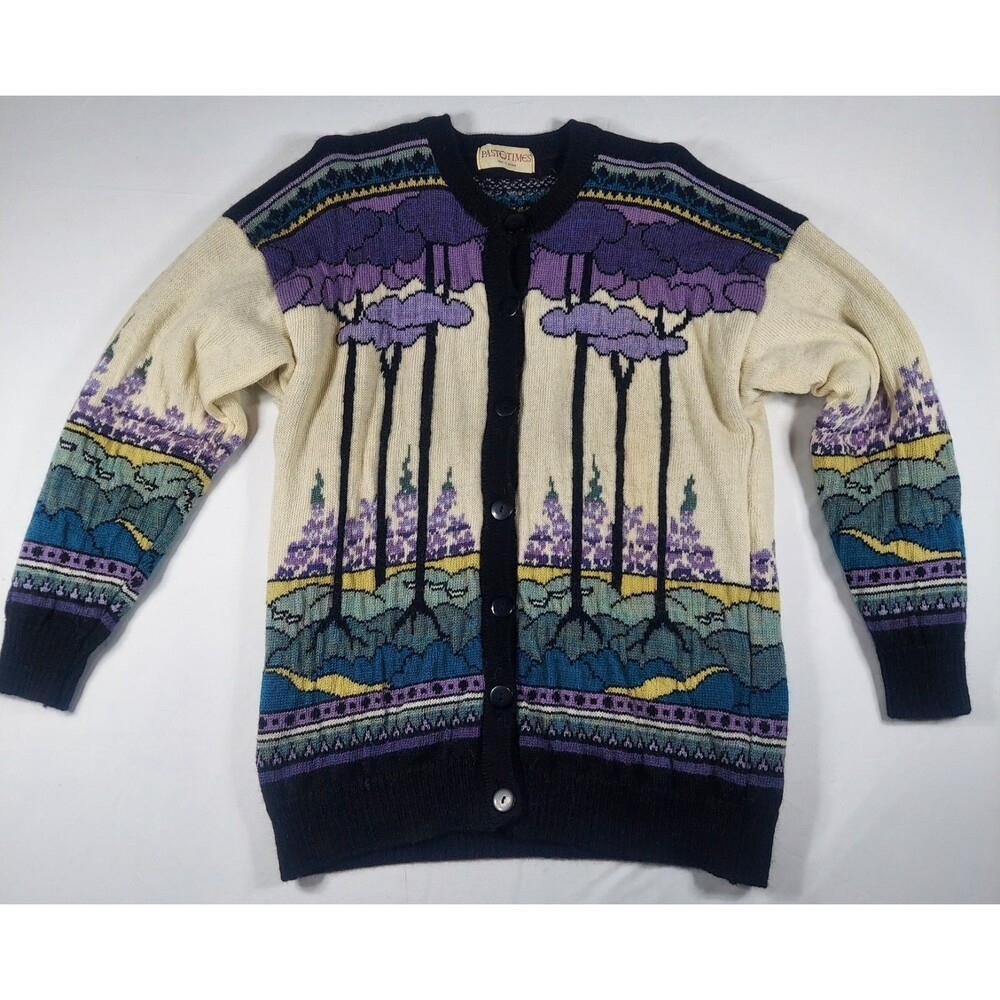 Women's Lg/XL Vintage Art Deco Wool Cardigan Sweater Past Times